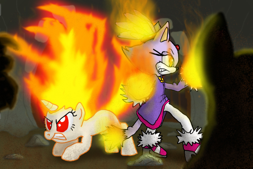 anthro blaze_the_cat cat clothing crossover duo equine feline female feral fire fire_hair friendship_is_magic horn horse mammal my_little_pony pony red_eyes s216barber sega sonic_(series) twilight_sparkle_(mlp) unicorn