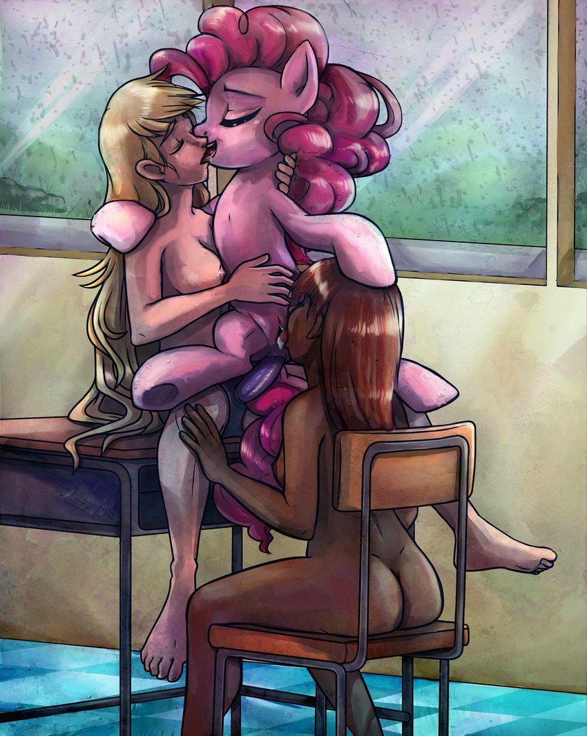 anal anal_penetration applejack_(mlp) bestiality breasts buttercup_saiyan chair cunnilingus desk dildo equine eyes_closed female feral friendship_is_magic group group_sex horse human inside interspecies kissing lesbian licking mammal metal my_little_pony nude oral oral_sex penetration pinkie_pie_(mlp) pony pussy pussy_juice school sex sex_toy sitting spread_legs spreading strapon threesome tile tongue vaginal window wood