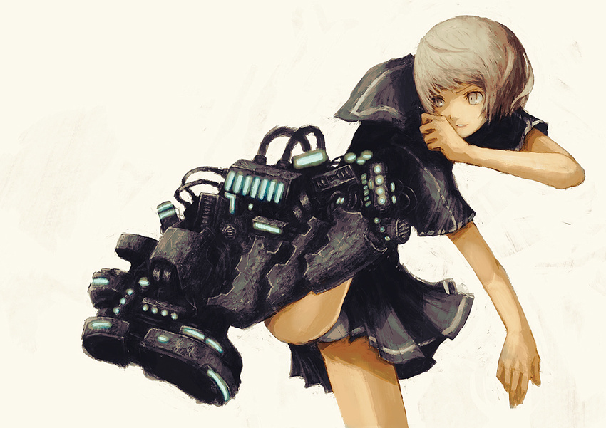 blackball brown_hair cyborg kicking original panties pantyshot short_hair skirt solo underwear