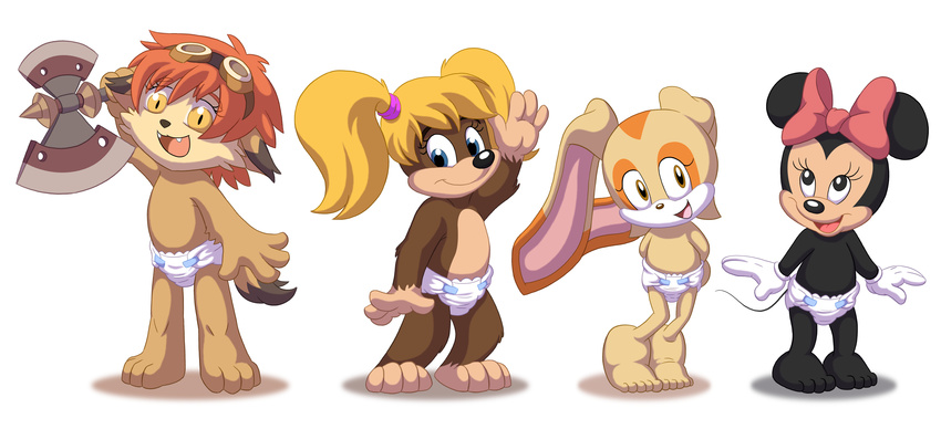 banjo_kazooie canine class_of_heroes cream_the_rabbit cub diaper disney female minnie_mouse sega sonic_(series) tooty young