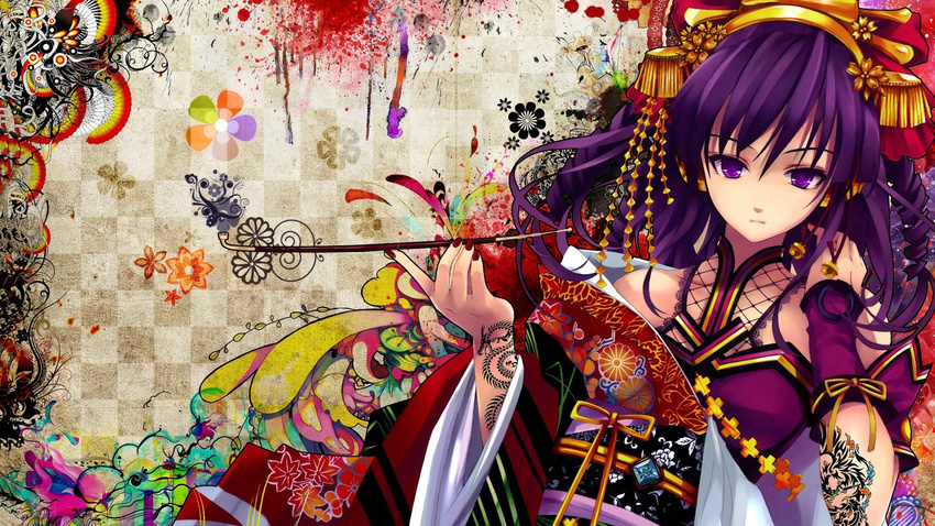 artist_request highres japanese_clothes kimono long_hair looking_at_viewer original purple_eyes purple_hair solo