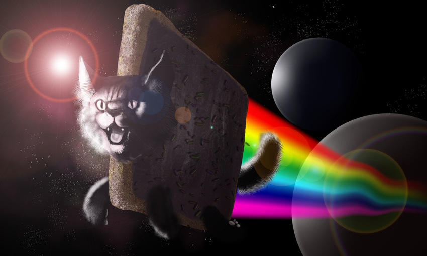amazing ambiguous_gender cat feline flying kingaby lens_flare mammal nayan_cat nyan_cat open_mouth poptart rainbow solo space stars what