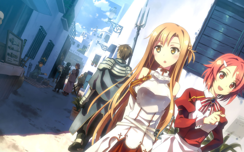 armor jpeg_artifacts kirigaya_kazuto klein_(soa) lisbeth sword_art_online yuuki_asuna yuuki_tatsuya