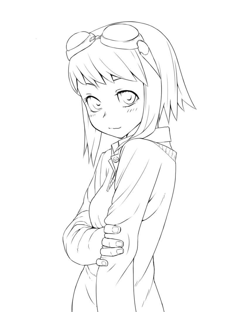 greyscale gumi highres jaco lineart monochrome short_hair smile solo vocaloid