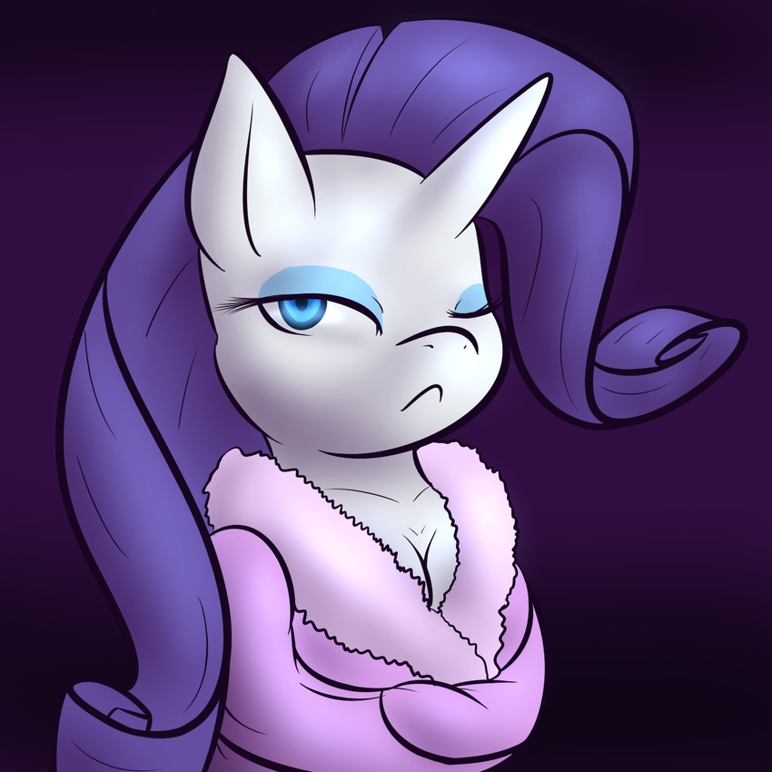 anthro anthrofied blue_eyes cleavage clothed clothing equine eyeshadow female friendship_is_magic hair horn horse makeup mammal my_little_pony pony purple_hair rarity_(mlp) solo unicorn