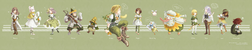 /\/\/\ 5boys 6+girls absurdres adelbert_steiner alternate_costume animal_ears armor asymmetrical_clothes bare_shoulders beatrix belt black_mage black_skin blonde_hair blue_eyes blue_hair blush boots bow braid brown_eyes brown_hair burmecian butterfly_wings choker clenched_teeth closed_eyes cocura curly_hair dark_skin dress earrings eiko_carol elbow_gloves engrish everyone eyepatch final_fantasy final_fantasy_ix flower freija_crescent furry garnet_til_alexandros_xvii gloves green green_eyes hair_bow hair_flower hair_ornament hand_on_hip hat headband highres horns jewelry knight kuja lani leggings lipstick long_image makeup midriff mikoto_(ff9) monster moogle multiple_boys multiple_girls navel one_eye_closed open_mouth quina_quen ranguage red_hair revision ribbon romaji ruby_(ff9) salamander_coral sitting skirt socks spring_(season) squiggle sun_hat tail tail_ribbon teeth thigh_boots thighhighs tongue translated trencker vivi_ornitier white_hair wide_image wide_sleeves wings zidane_tribal