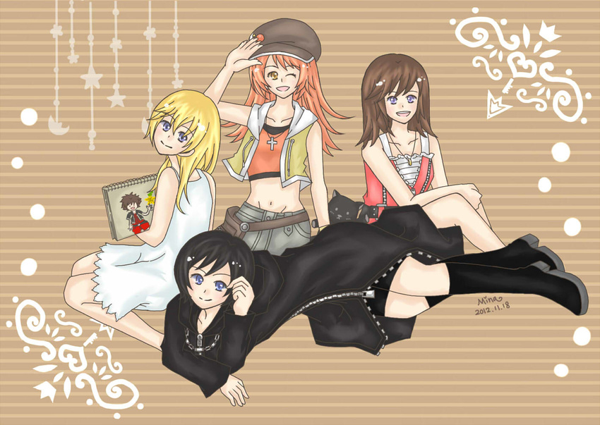 4girls hat kairi kingdom_hearts misaki_shiki multiple_girls namine subarashiki_kono_sekai wink xion xion_(kingdom_hearts)