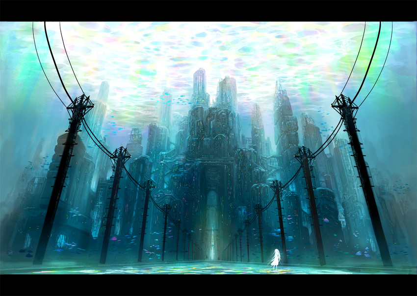 city denki highres letterboxed original power_lines revision scenery solo underwater