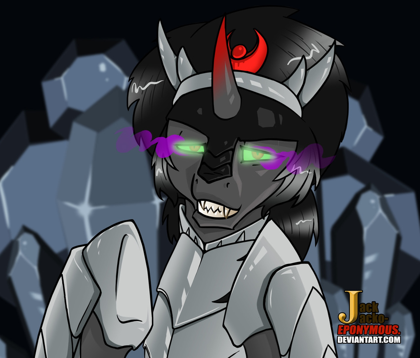 abstract_background armor black_hair eponymous equine eye_mist friendship_is_magic fur grey_fur hair horn horse king_sombra_(mlp) male mammal my_little_pony pony red_eyes solo unicorn