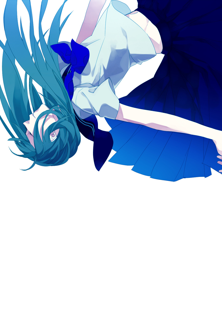 aqua_hair bad_id bad_pixiv_id blue closed_eyes falling highres long_hair navel original pleated_skirt saikawa_(0902k137) school_uniform serafuku skirt white_background