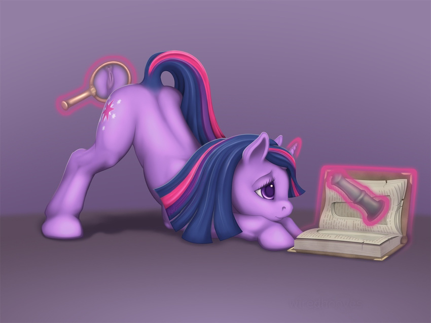 anatomically_correct anatomically_correct_pussy animal_genitalia anus ass_up book cutie_mark dildo equine equine_pussy female feral friendship_is_magic fur hair horn horse levitation magic mammal mirror multi-colored_hair my_little_pony pony purple_eyes purple_fur pussy reflection sex_toy signature solo twilight_sparkle_(mlp) unicorn wiredhooves