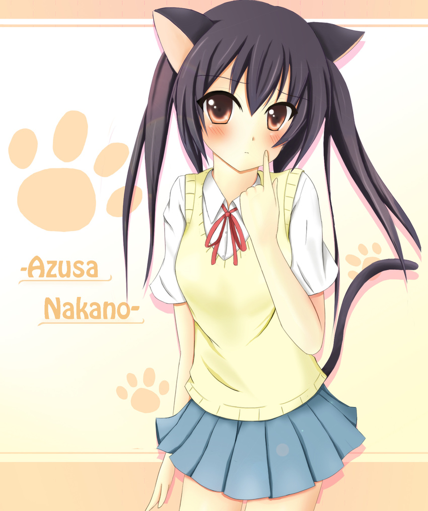 animal_ears blush cat_ears cat_tail highres k-on! long_hair nakano_azusa skirt solo tail yuzin
