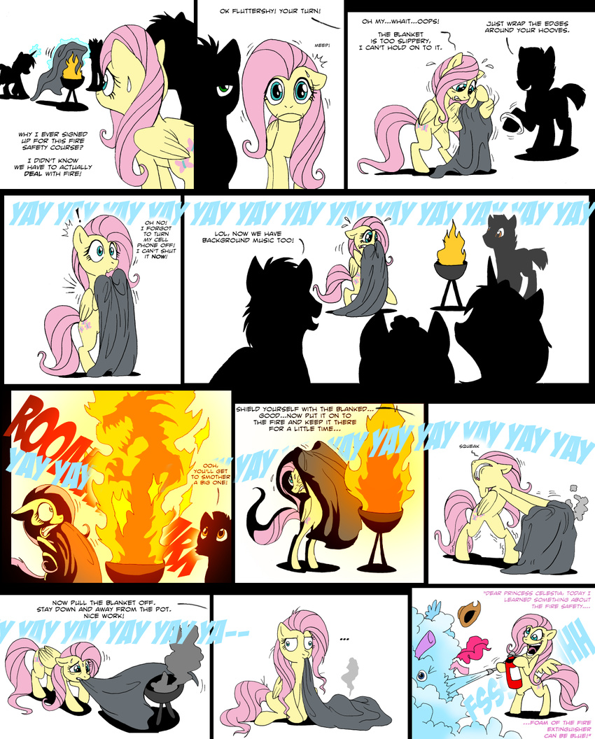 ... 2012 blanket blue_eyes brown_eyes cellphone comic cowboy_hat cutie_mark dialog dialogue english_text equine female feral fire fire_extinguisher fluttershy_(mlp) foam friendship_is_magic group hair hat horse isismasshiro mammal music my_little_pony nervous pegasus phone pink_hair pinkie_pie_(mlp) pony rainbow_dash_(mlp) smioke smoke sweat text wings