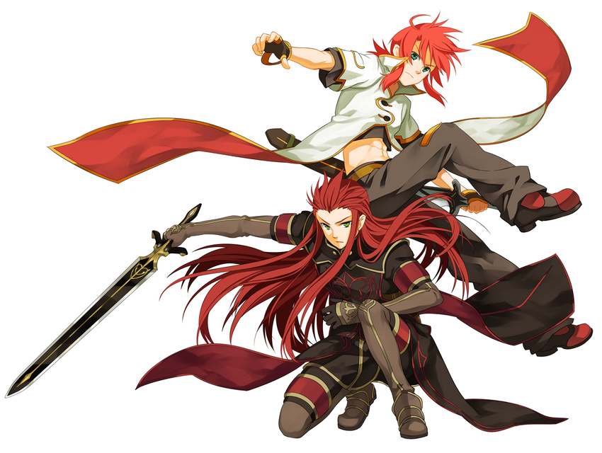 asch holding holding_sword holding_weapon left-handed luke_fon_fabre male_focus multiple_boys osamu_(jagabata) revision surcoat sword tales_of_(series) tales_of_the_abyss weapon white_background