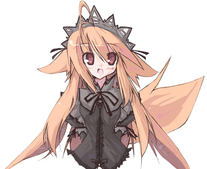 animal_ears bad_id bad_pixiv_id breasts endou_chihiro fox_ears fox_tail long_hair looking_at_viewer maid medium_breasts open_mouth original simple_background smile solo tail white_background