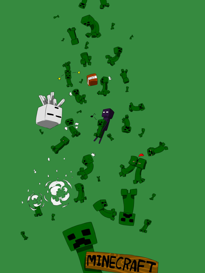 blush copyright_name creeper enderman ghast green_background heart highres kiss looking_at_viewer minecraft no_humans simple_background sumikarasu tnt