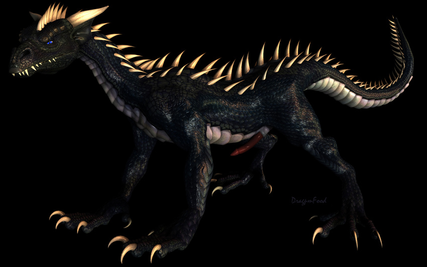 3d black_dragon dragon dragonfood erection feral male penis plain_background solo