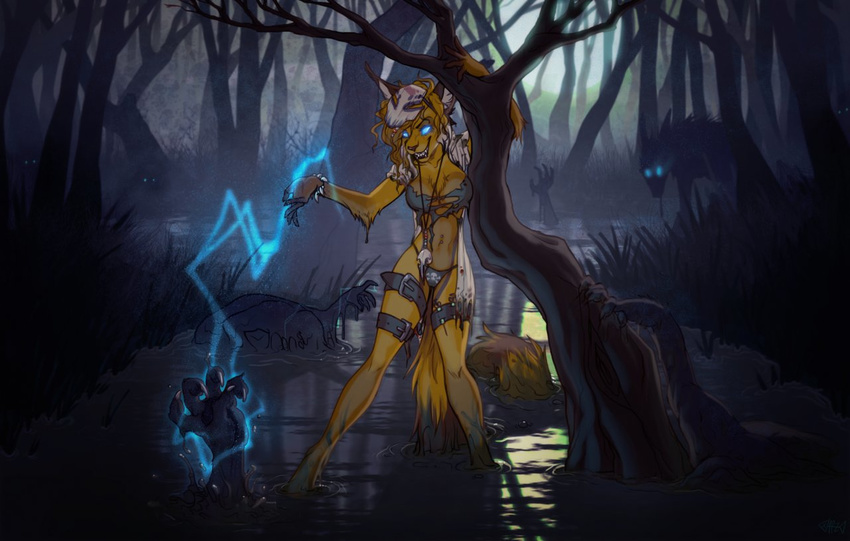 breasts creatures dark feline female forest glowing horror magic mask outside pinup piranhapettingzoo pumzie summon swamp tree undead voodoopumzie zombie