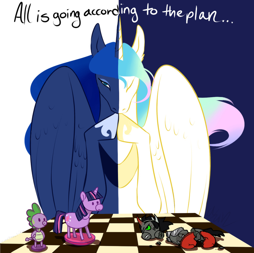 broken cartoonlion chess_board chess_piece cutie_mark dragon duo equine female feral foreshadowing friendship_is_magic green_sclera hi_res horn horse king_sombra_(mlp) mammal my_little_pony necklace pony princess princess_celestia_(mlp) princess_luna_(mlp) royalty spike_(mlp) twilight_sparkle_(mlp) unicorn winged_unicorn wings