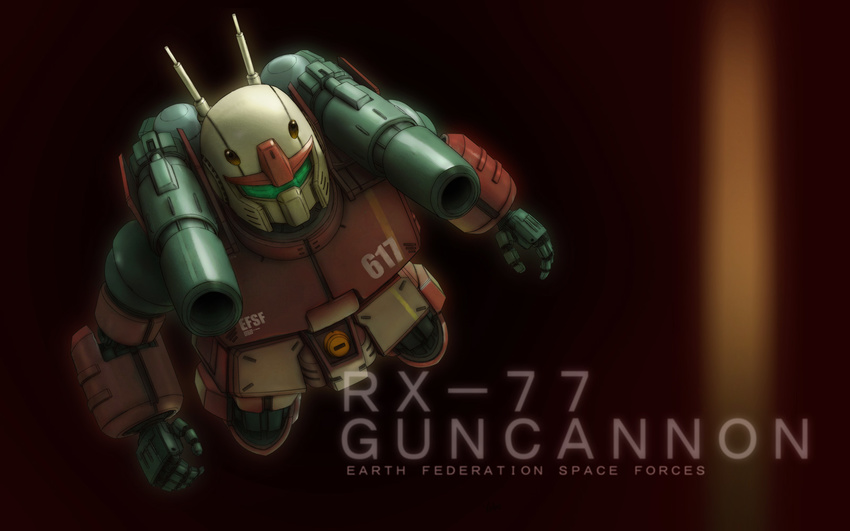 cannon character_name flying guncannon gundam highres mecha mobile_suit_gundam no_humans oldschool realistic science_fiction solo text_focus viridian-c