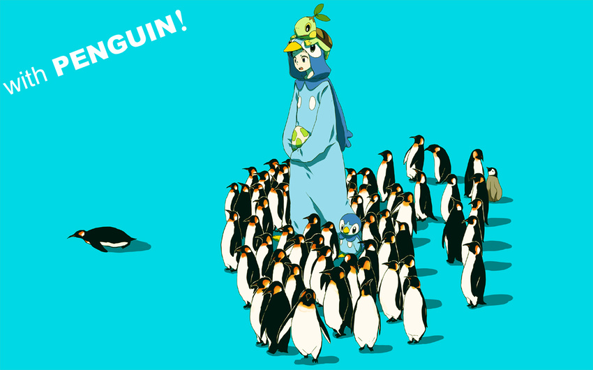 1boy bird kouki_(pokemon) penguin piplup piplup_(cosplay) pokemon turtwig