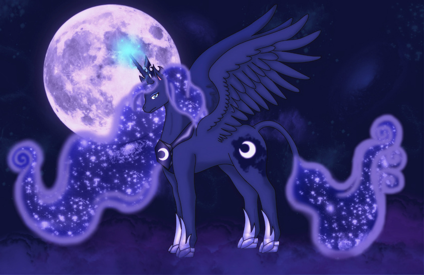 equine female feral friendship_is_magic hikari-dareigan horn horse mammal moon my_little_pony pony princess princess_luna_(mlp) royalty solo stars winged_unicorn wings