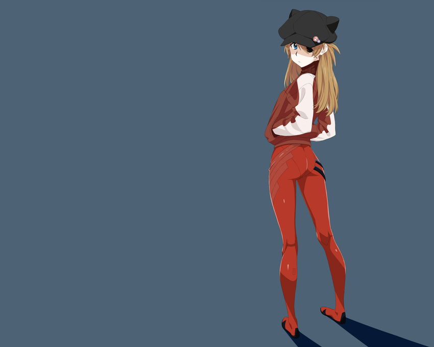 bodysuit brown_hair chikuisi eyepatch gray hat long_hair neon_genesis_evangelion soryu_asuka_langley