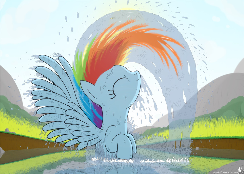 equine female feral friendship_is_magic horse mammal my_little_pony pegasus pony rainbow_dash_(mlp) solo water wings