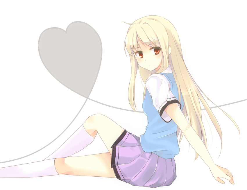 blonde_hair heart legs long_hair muzuki_hikari red_eyes sakura-sou_no_pet_na_kanojo school_uniform shiina_mashiro sitting solo white_legwear