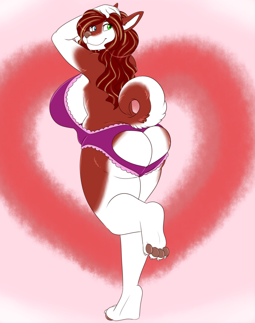 &lt;3 anthro big_breasts blonde_highlights breasts butt canid canine canis clothing curvaceous domestic_dog female hair holidays husky lingerie mammal red_hair solo valentine's_day xchiseaxmargaritax