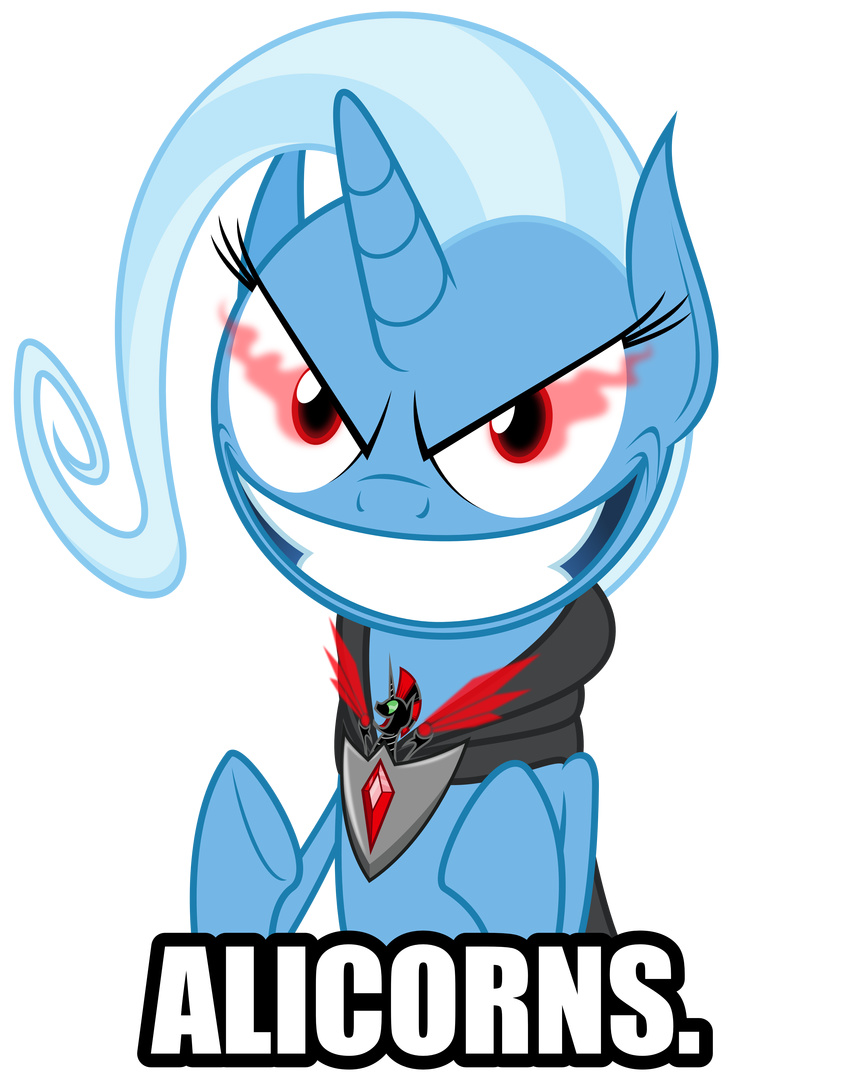 absurd_res alicorn_amulet alpha_channel amulet english_text equine evil eye_mist female feral friendship_is_magic hair hi_res horn horse magic mammal meme my_little_pony plain_background pony red_eyes smile solo text transparent_background trixie_(mlp) two_tone_hair unicorn vector white_hair zutheskunk