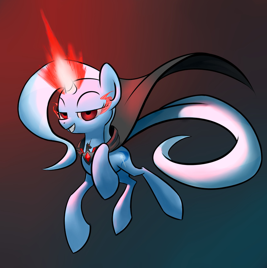 alicorn_amulet cape cutie_mark equine evil eye_mist female feral friendship_is_magic gem glowing hair horn horse magic mammal my_little_pony plain_background pony red_eyes smile solo trixie_(mlp) underpable unicorn white_hair