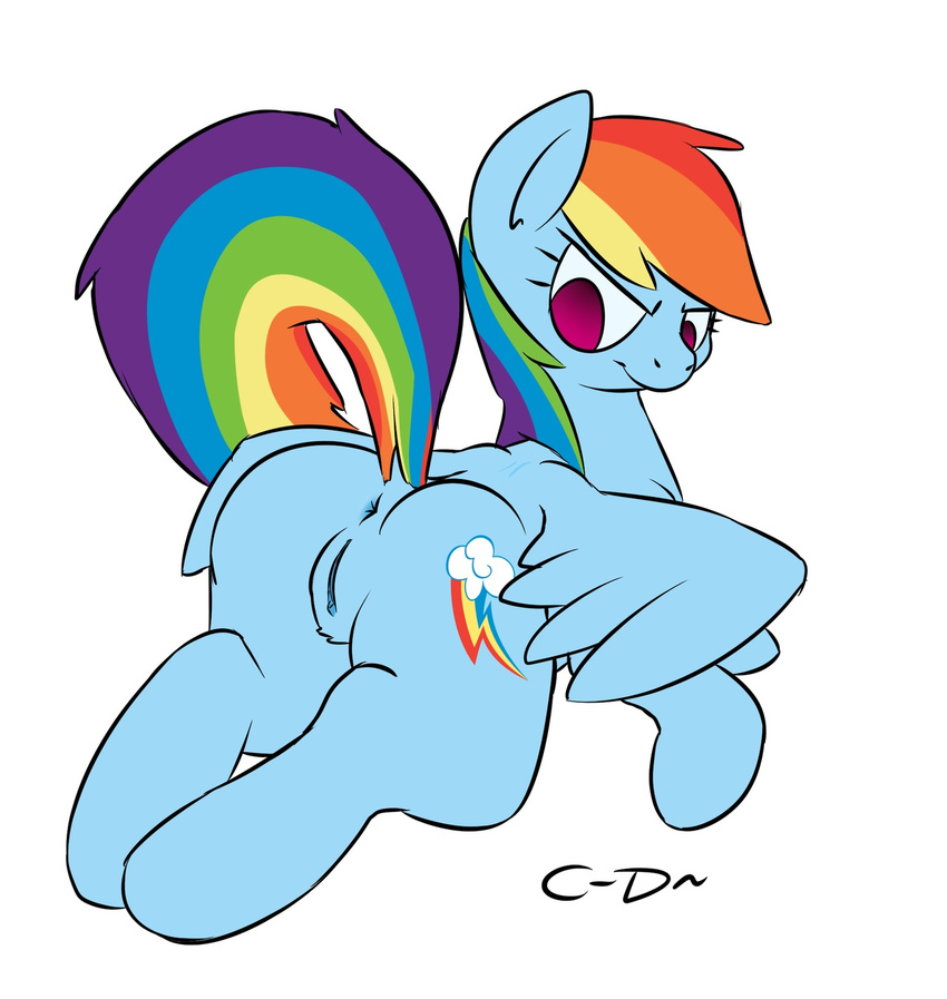 butt clopper-dude cutie_mark equine female feral friendship_is_magic horse mammal my_little_pony nude pegasus plain_background pony presenting presenting_hindquarters pussy rainbow_dash_(mlp) solo white_background wings
