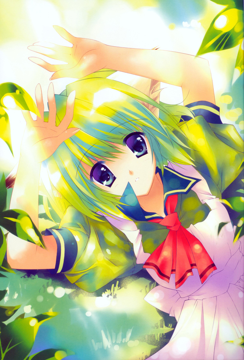 absurdres animal_ears blue_eyes green_hair greenwood highres leaf midori_(greenwood) original rei_(rei's_room) school_uniform solo