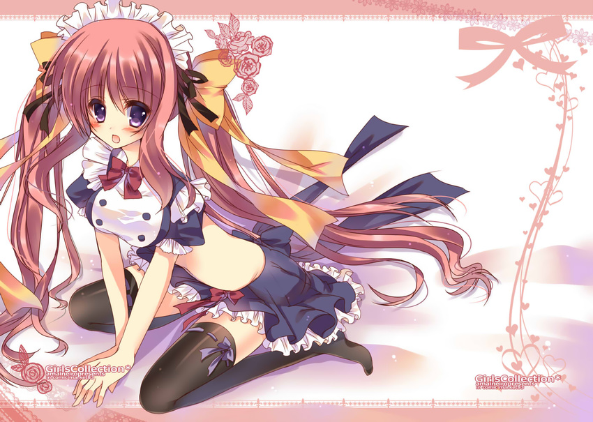 headband ibukitouka jpeg_artifacts maid navel original red_hair thighhighs twintails