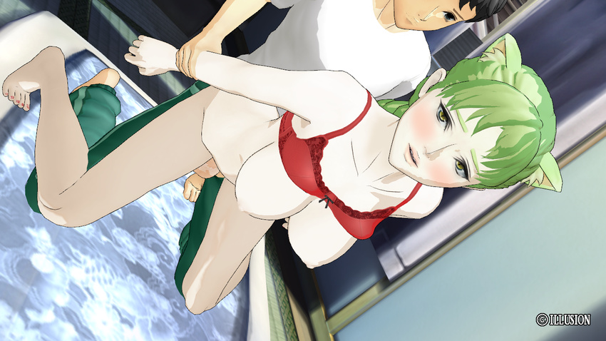 breasts cat_ears doggystyle from_behind green_hair illusion kyouko large_breast nipples possessed takano wakeari!