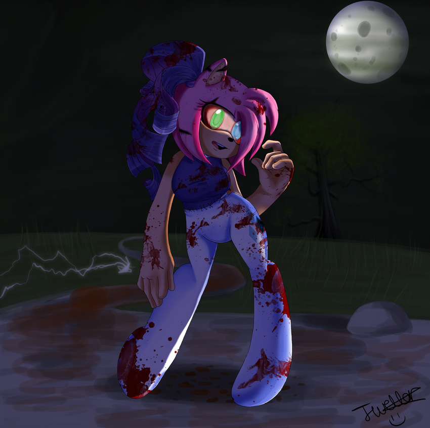amy_rose blood crossover equine familiyof6 female friendship_is_magic glowing glowing_eyes gore grin hedgehog heterochromia hi_res horse hybrid magic mammal my_little_pony pony rarity_(mlp) scythergirl sega smile solo sonic_(series) stitches trixie_(mlp) undead what what_has_science_done zombie