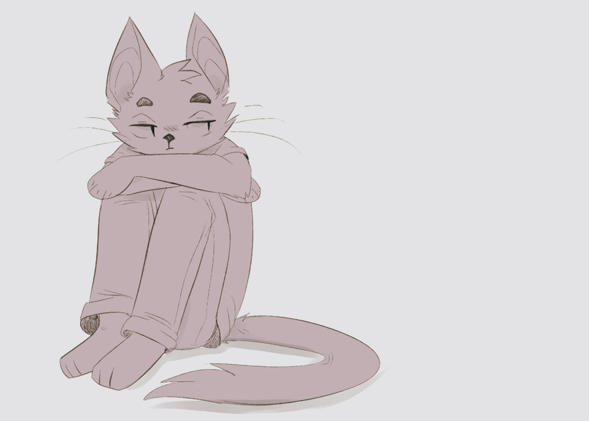 anthro cat crossed_arms feline invalid_tag male monochrome sad simple_background sitting toshfish whiskers