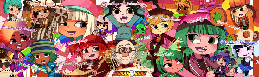 6+girls 7boys 8girls adorabeezle_winterpop badge black_hair blonde_hair blue_eyes blue_hair brown_eyes candle candlehead candy crown crumbelina_di_caramello crumbelina_dicaramello disney duncan gloyd_orangeboar goggles green_eyes green_hair grey_hair highres hood hoodie jubileena_bing-bing king_candy lollipop long_image minty_zaki multiple_boys multiple_girls pie police police_uniform policeman purple_eyes racecar rainbow_hair rancis_fluggerbutter red_hair snowanna_rainbeau sour_bill sugar_rush sunglasses swizzle_malarkey taffyta_muttonfudge uniform vanellope_von_schweetz wide_image wreck-it_ralph wynchel