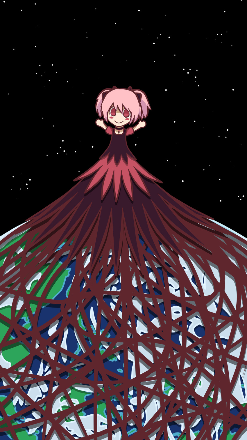 absurdres alternate_costume bad_end chibi deel_(rkeg) earth empty_eyes grief_seed highres kaname_madoka kriemhild_gretchen magical_girl mahou_shoujo_madoka_magica personification planet spoilers witch_(madoka_magica)