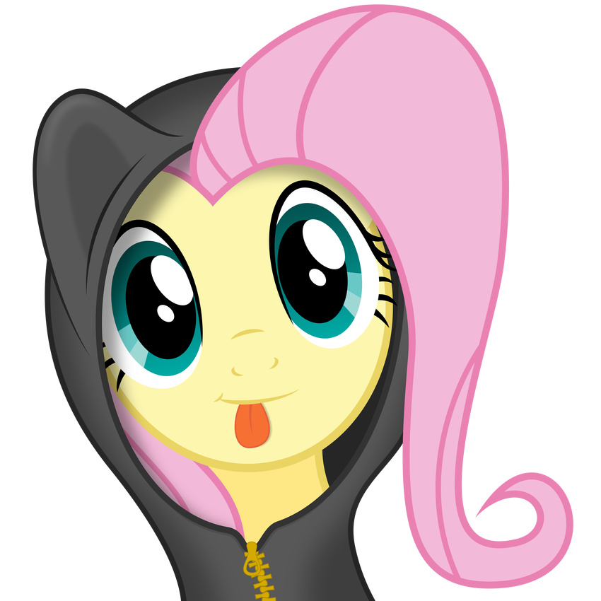 alpha_channel blue_eyes clothing costume equine female fluttershy_(mlp) friendship_is_magic fur hair hi_res hoodie horse infinitoa looking_at_viewer mammal my_little_pony pink_hair plain_background pony solo tongue tongue_out transparent_background yellow_fur