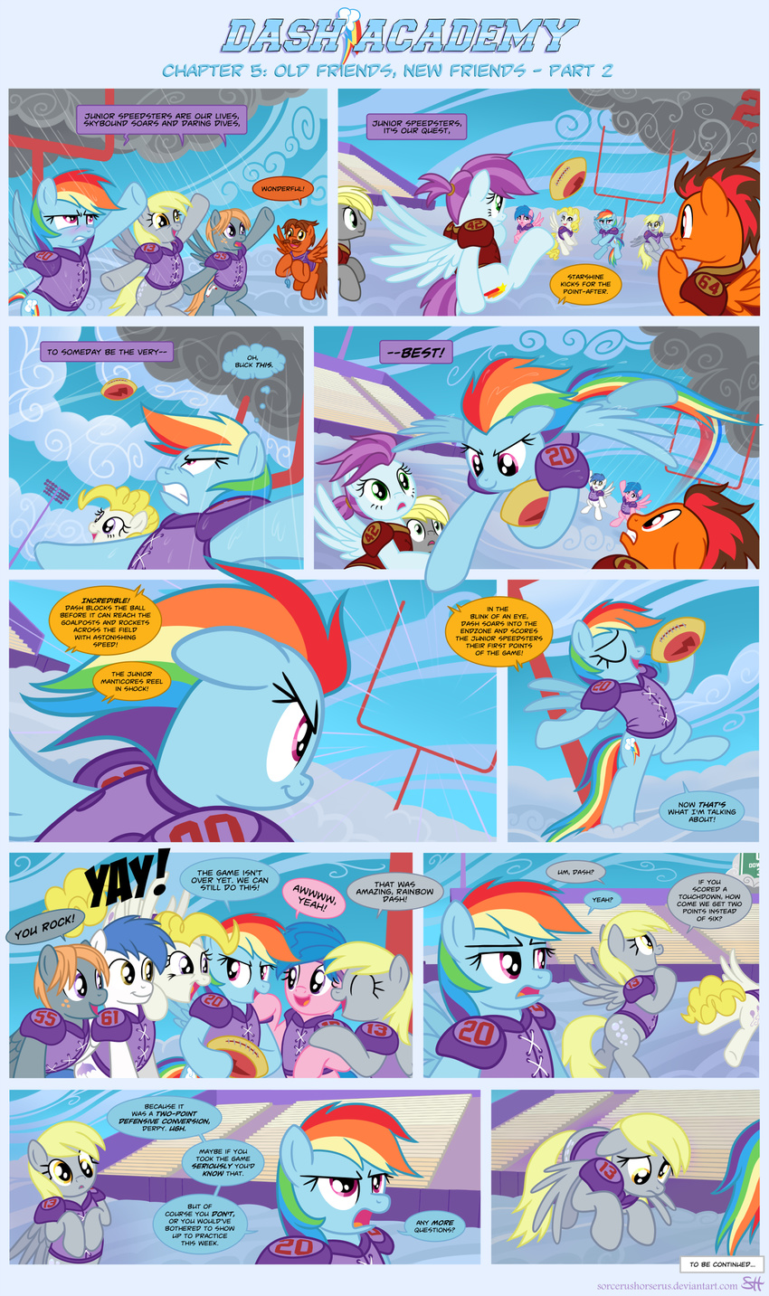 amber_eyes blonde_hair blush cloud comic cutie_mark dancing derpy_hooves_(mlp) dialog disappointed embarrased embarrassed english_text equine female feral firefly_(mlp) friendship_is_magic fur grey_fur hair horse male mammal multi-colored_hair my_little_pony pegasus pony rainbow_dash_(mlp) rainbow_hair sorcerushorserus sports surprise_(mlp) text uniform wings yellow_eyes
