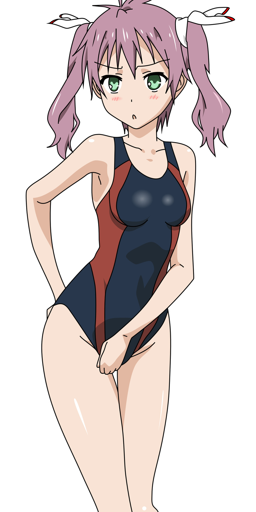 absurdres blush green_eyes highres mayo_chiki! niccoboss one-piece_swimsuit pink_hair ribbon swimsuit transparent usami_masamune vector_trace