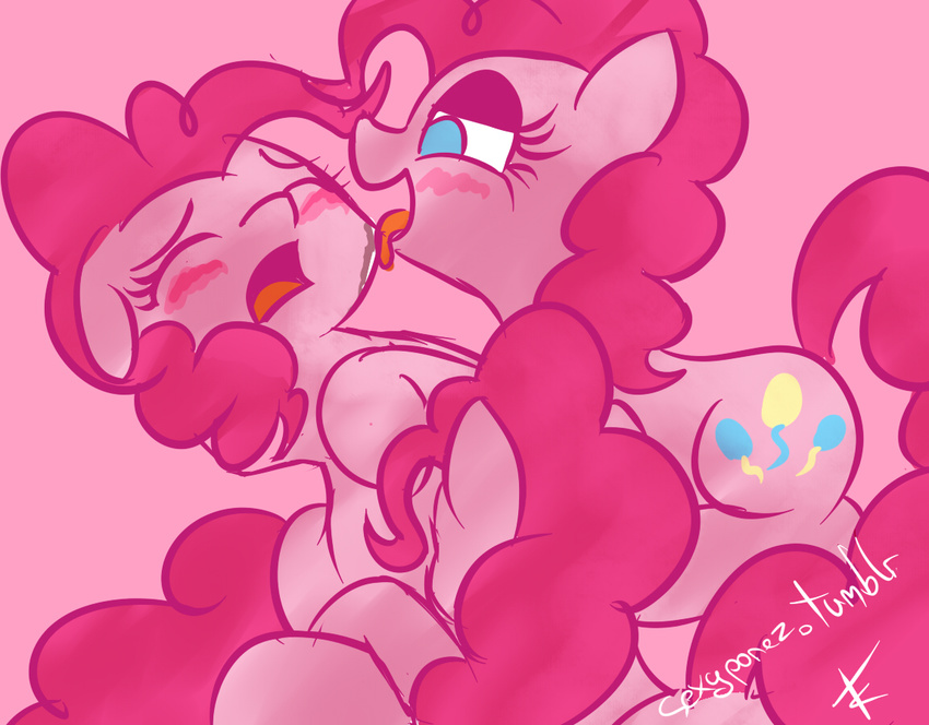 clone cradeelcin cutie_mark equine eyes_closed female feral friendship_is_magic fur hair horse lesbian licking mammal my_little_pony open_mouth pink_fur pink_hair pinkie_pie_(mlp) pony selfcest square_crossover tongue