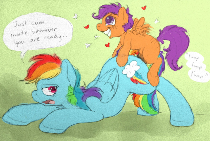 &lt;3 ass_up crossgender cub cutie_mark dialog dialogue dickgirl dimwitdog duo english_text equine female feral feral_on_feral friendship_is_magic from_behind hair horse intersex looking_back male mammal mounted multi-colored_hair my_little_pony nude open_mouth pegasus penetration penis pony purple_hair rainbow_dash_(mlp) rainbow_hair red_eyes scootaloo_(mlp) sex size_difference smile straight text tongue wings young