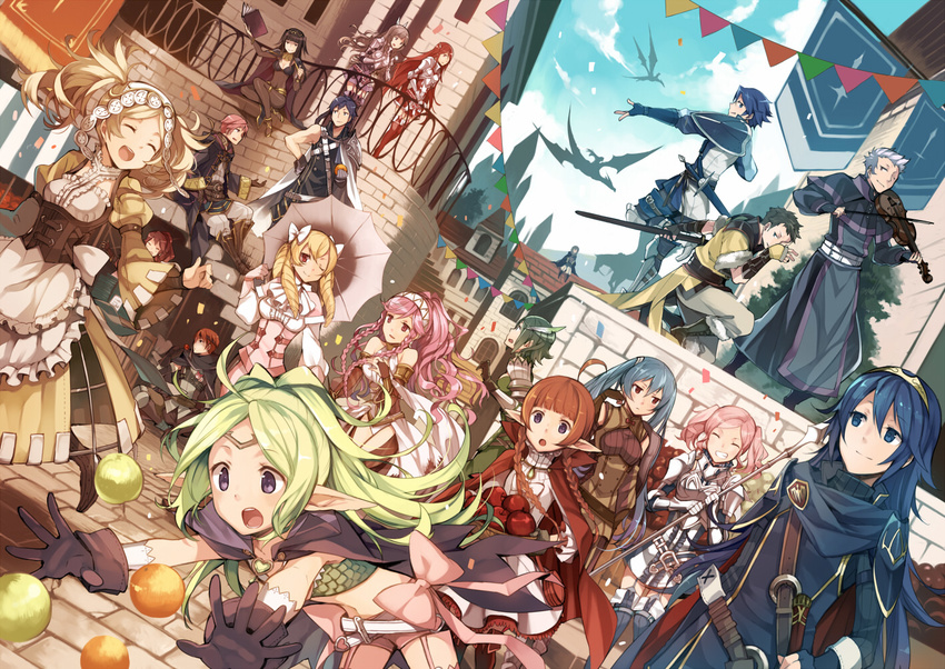 6+girls :d :o ;) ^_^ ahoge anna_(fire_emblem) annotated annotation_request apple armor azur_(fire_emblem) bare_shoulders basket black_eyes black_hair blonde_hair blue_eyes blue_hair blush bodysuit book boots bow bracelet braid breastplate breasts bredy_(fire_emblem) bridal_gauntlets brown_hair cape circlet cleavage cloak closed_eyes confetti cynthia_(fire_emblem) dragon dress drill_hair dutch_angle elbow_gloves eudes_(fire_emblem) falchion_(fire_emblem) father_and_daughter feathers fingerless_gloves fire_emblem fire_emblem:_kakusei food frilled_dress frills fruit fur_trim gaia_(fire_emblem) gauntlets gloves green_hair grin hair_bow hair_feathers hair_ornament hairband hand_on_hip hanokage holding holding_book hood instrument jerome_(fire_emblem) jewelry krom liz_(fire_emblem) long_hair looking_at_viewer lucina male_my_unit_(fire_emblem:_kakusei) mamkute mariabel_(fire_emblem) mark_(female)_(fire_emblem) mark_(fire_emblem) medium_breasts minerva_(fire_emblem:_kakusei) multiple_boys multiple_girls my_unit_(fire_emblem:_kakusei) nn_(fire_emblem) noire_(fire_emblem) nono_(fire_emblem) olivia_(fire_emblem) one_eye_closed open_mouth orange partially_annotated pink_hair pointy_ears polearm ponytail pose purple_eyes red_eyes red_hair ribbon selena_(fire_emblem) serge_(fire_emblem) short_hair sitting skirt sky smile spear sumia sword tharja tiamo tiara twin_braids twintails umbrella violin weapon window