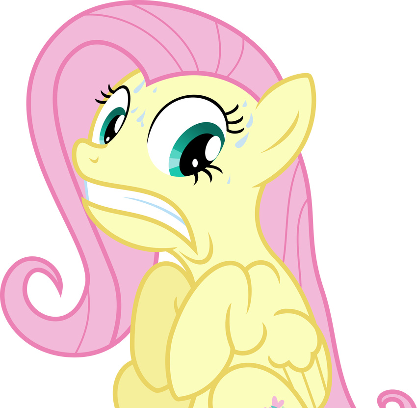 absurd_res alpha_channel blue_eyes cutie_mark equine female feral flizzick fluttershy_(mlp) friendship_is_magic fur green_eyes hair hi_res horse looking_at_viewer mammal my_little_pony nervous pegasus pink_hair plain_background pony scared solo sweat transparent_background vector wings yellow_fur