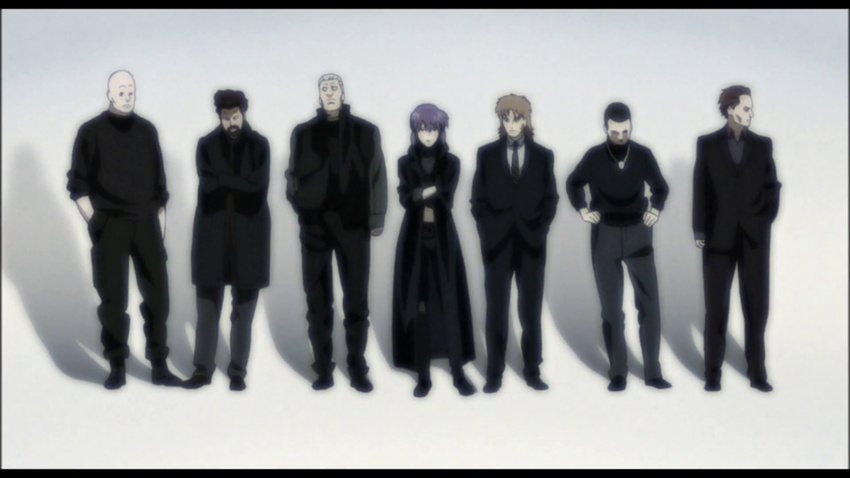 6+boys batou boma_(ghost_in_the_shell) everyone ghost_in_the_shell ghost_in_the_shell_lineup ghost_in_the_shell_stand_alone_complex highres ishikawa kusanagi_motoko lineup multiple_boys paz saitou_(ghost_in_the_shell) screencap togusa