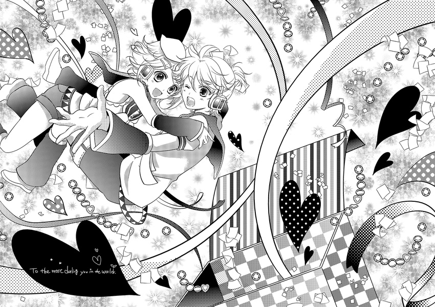 awami_kisa headphones kagamine_len kagamine_rin monochrome vocaloid