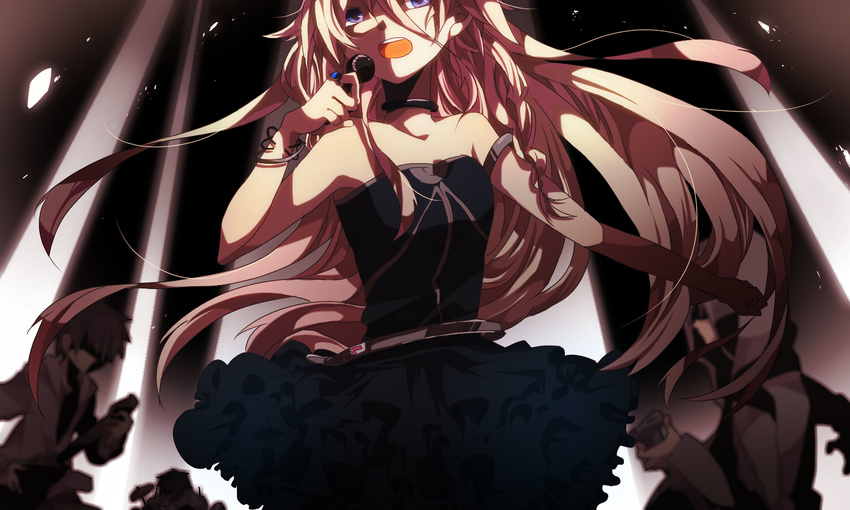 bad_id bad_pixiv_id bare_shoulders blue_eyes bracelet ia_(vocaloid) jewelry long_hair microphone open_mouth pink_hair ring skirt solo vocaloid yuuyuu